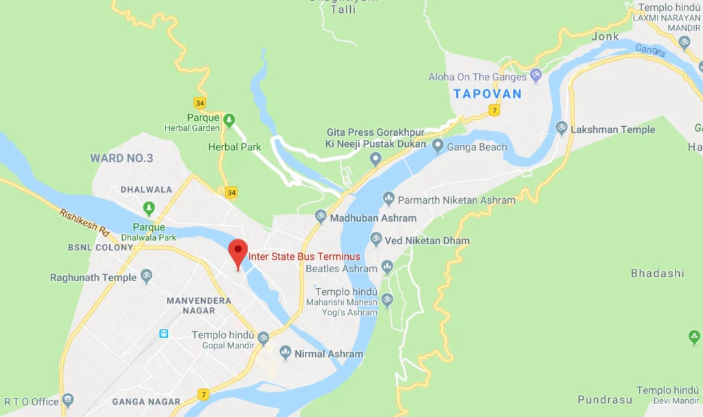 Mapa Rishikesh Mapa Rishikesh - Barrio Tapovan