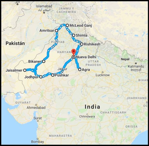 Travel Route for Northern India - North India Route Map