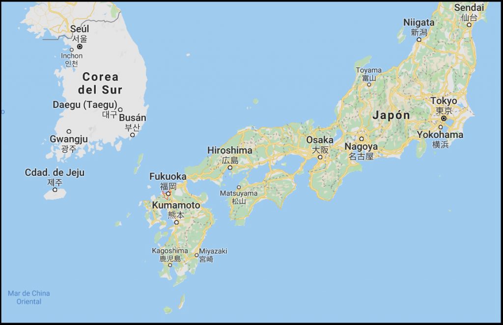 Mapa de Japón y Corea del Sur