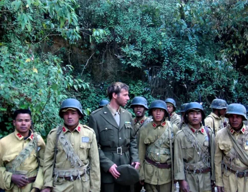 De militar en un Serie de televisión en China, Ruili, Yunnan