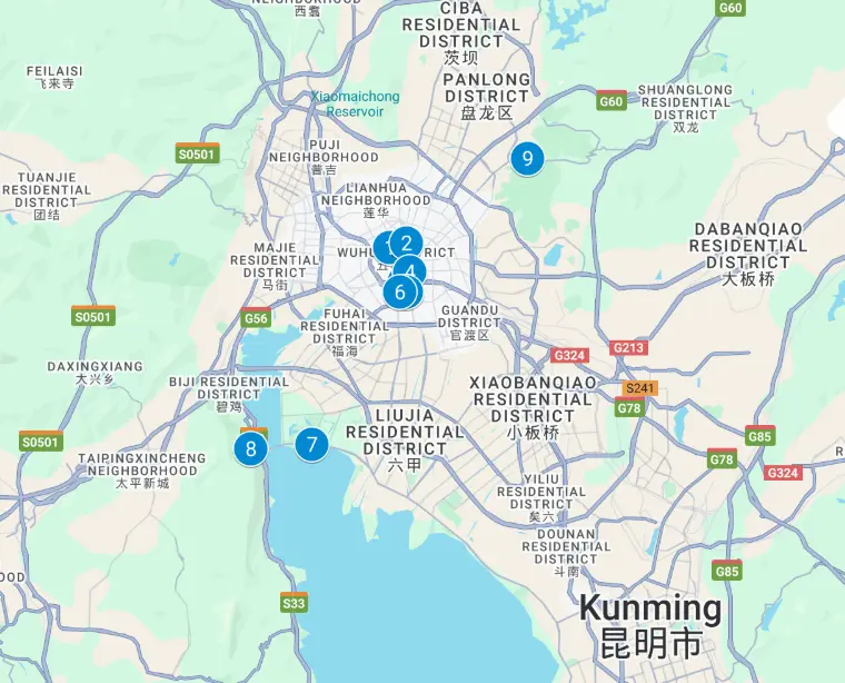 Mapa qué ver en Kunming - What to see