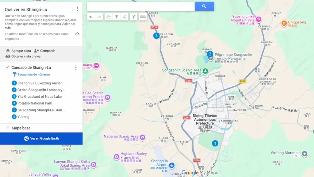 Qué ver en Shangri-La, Mapa Mymaps