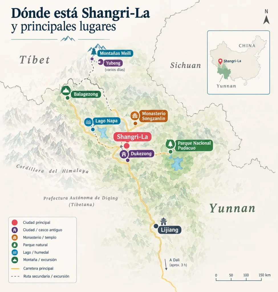 Guía de Shangri-La (Yunnan): todo lo que necesitas saber antes de ir 1 Mapa Qué ver en Shangri-La